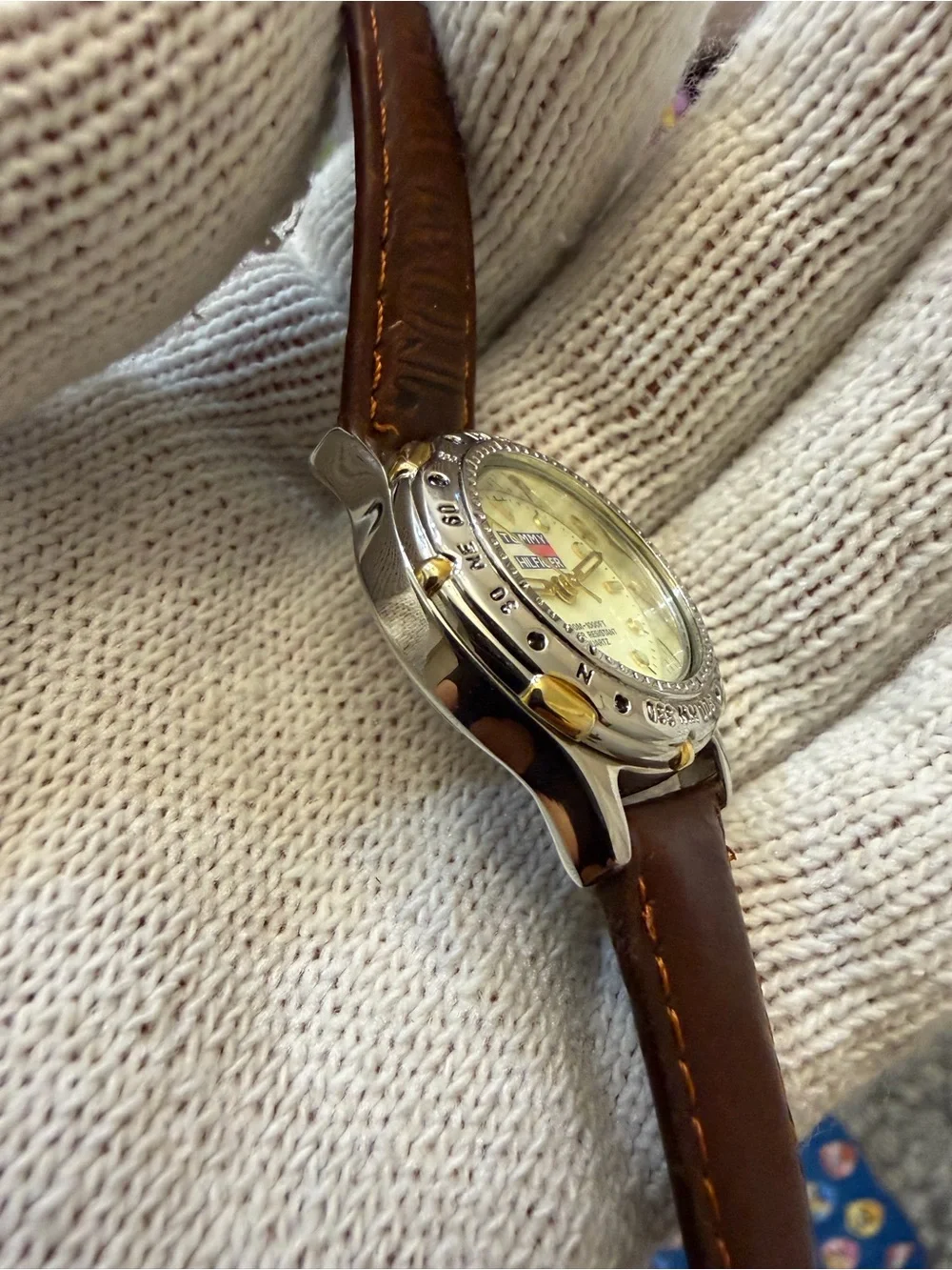 Vintage Tommy Hilfiger 1238 Quartz Watch Two-Tone Compass Bezel USA Made 90s